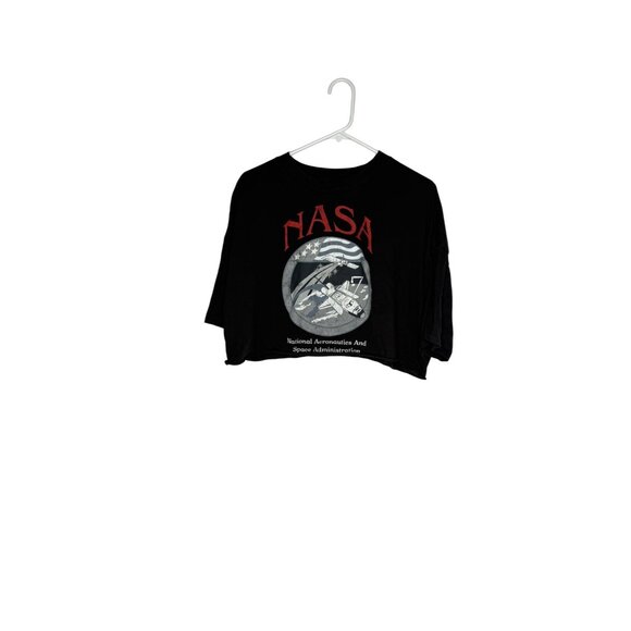 NASA Black Cropped T-Shirt XL Space Graphic Design Womens Cotton Blend - Picture 1 of 4
